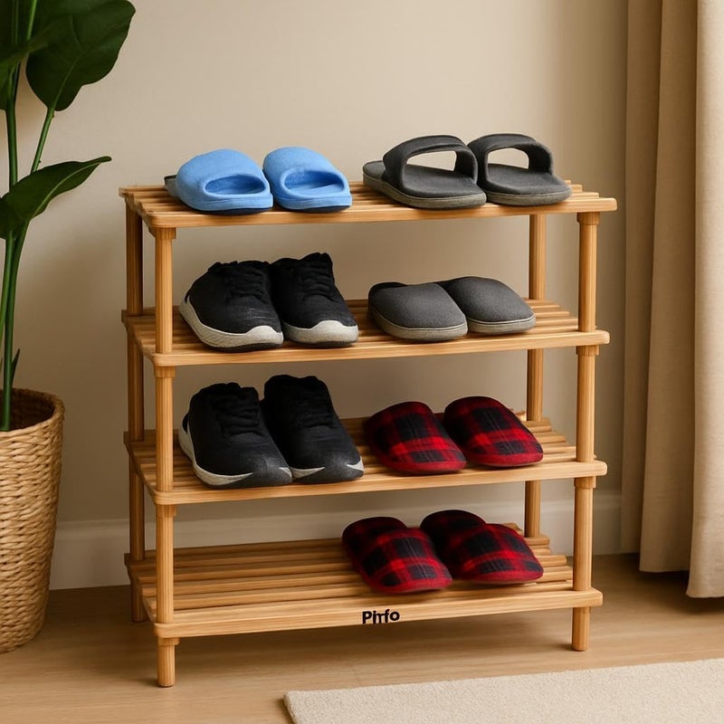 Fitto Wooden Shoe Rack 4 Tier, Natural Wood Color, 63x26x67cm - Image 2