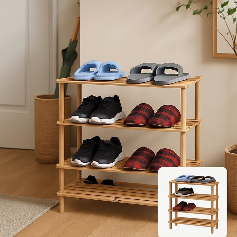 Fitto Wooden Shoe Rack 4 Tier, Natural Wood Color, 63x26x67cm - Image 3