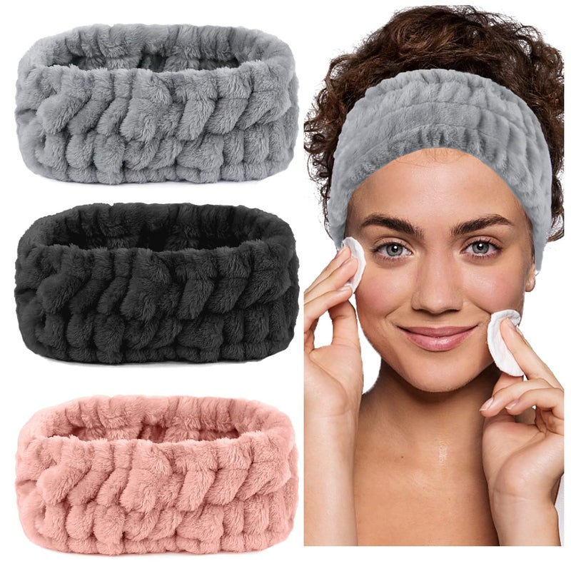 LAPOHI 3 Pack Microfiber Towel Headbands for Washing Face Facial Headbands Makeup Headband Spa Headband Skincare Headband Fash Wash Headband for Women and Girls