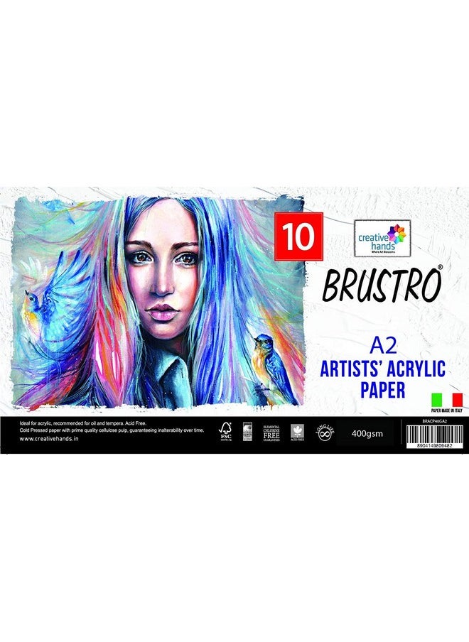 بروسترو ورق أكريليك من Brustro Artists | 400 جرام لكل متر مربع، A2، 10 أوراق | خالٍ من الأحماض، مثالي للرسم بالأكريليك والزيت والتيمبرا، متعدد الأغراض للطلاب والمحترفين.  - Image 1