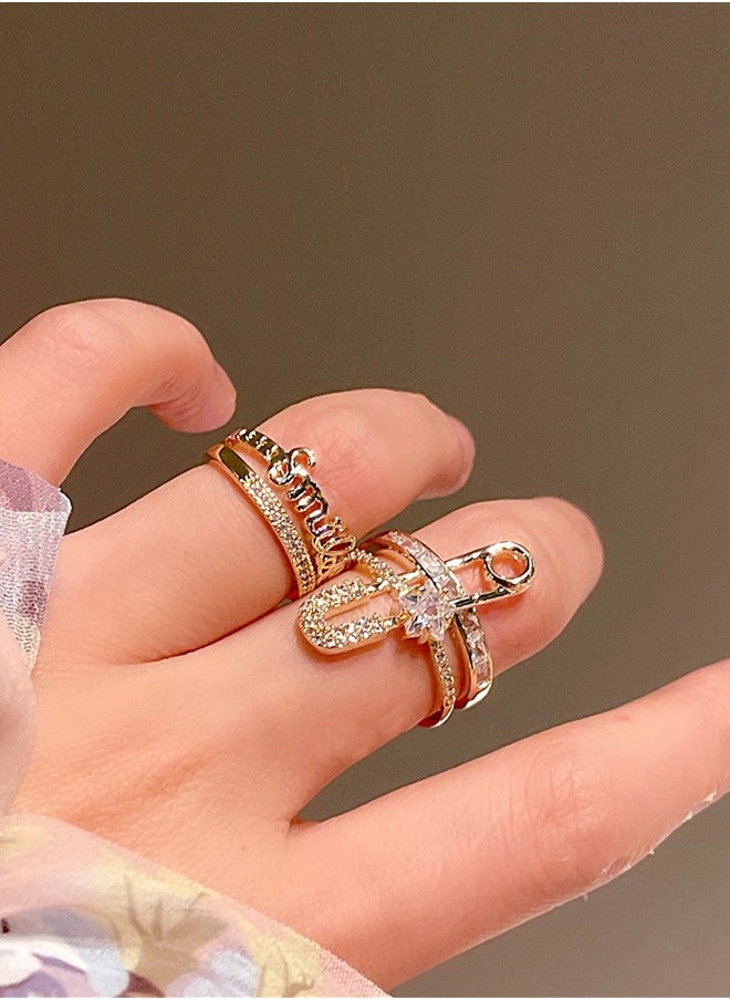 Al Aoyama Rings for Women Grils Gold colour Adjustable Stainless Steel Ring Trend Luxury Wedding Couple Jewelry  - Image 1
