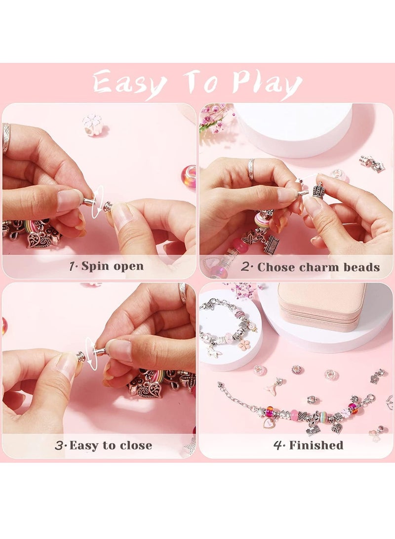 VUCATIN Bracelet Making Kit for Girls 66pc Charm Bracelets Kit with Jewelry Box Jewelry Charms Bracelets for DIY Craft Present For 8+ Year Old Girl (Pink 66PCS)  - Image 5