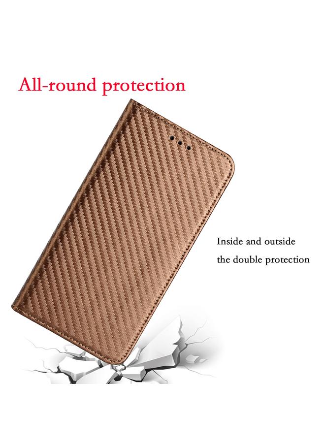 erorex Case For vivo Y21 Carbon Fiber Texture Flip Holder Leather Phone Case - Image 5