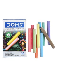 DOMS Dustless Coloured Chalk Box Pack | Extra Bright, Smooth & Long Lasting | Soft & Anti-Scratch Writing | Non-Toxic & Safe To Use | Set of 10 Different Color Chalk | Pack of 1  - Image 2