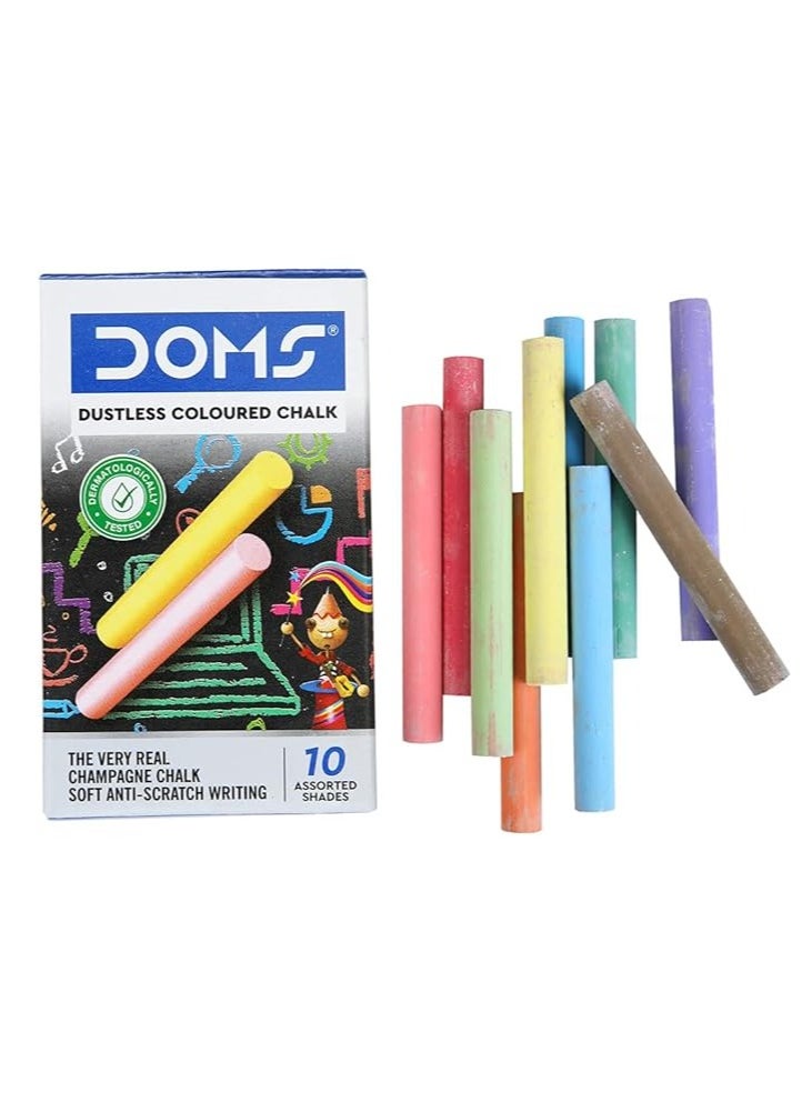 DOMS Dustless Coloured Chalk Box Pack | Extra Bright, Smooth & Long Lasting | Soft & Anti-Scratch Writing | Non-Toxic & Safe To Use | Set of 10 Different Color Chalk | Pack of 1  - Image 2