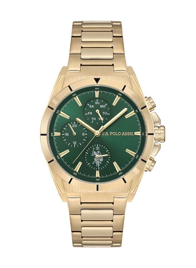 U.S. Polo Assn. U.S. Polo Assn. Crossing Men's 42mm Watch with Green Dial, Gold Accents & Chronograph, Gold Stainless Steel Band, Bold & Rugged Design  - Image 1