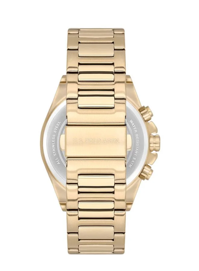 U.S. Polo Assn. Crossing Men's 42mm Watch with Green Dial, Gold Accents & Chronograph, Gold Stainless Steel Bracelet