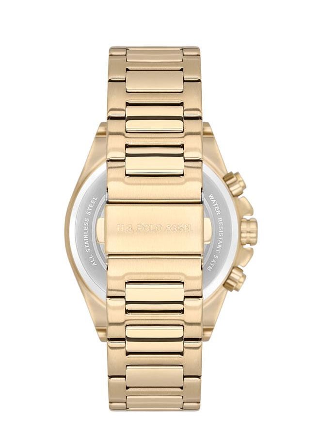U.S. Polo Assn. U.S. Polo Assn. Crossing Men's 42mm Watch with Green Dial, Gold Accents & Chronograph, Gold Stainless Steel Band, Bold & Rugged Design  - Image 3