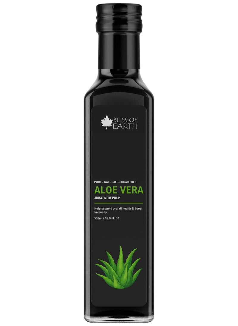 BLISS OF EARTH Aloe Vera Juice For Drinking With Pulp Made From Fresh Harvest Aloe Plants Great For Hair & Skin Improves Digestion Zero Water Zero Sugar 500ml PET Bottle  - Image 1
