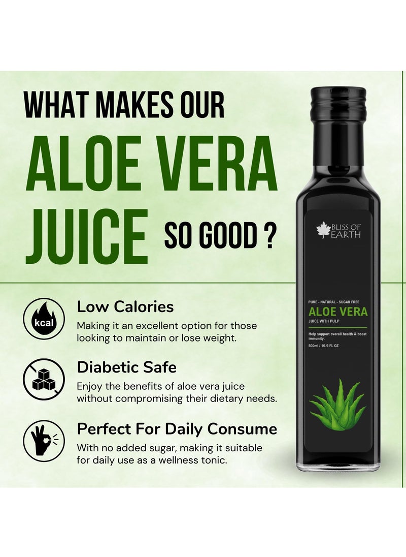 BLISS OF EARTH Aloe Vera Juice For Drinking With Pulp Made From Fresh Harvest Aloe Plants Great For Hair & Skin Improves Digestion Zero Water Zero Sugar 500ml PET Bottle  - Image 4