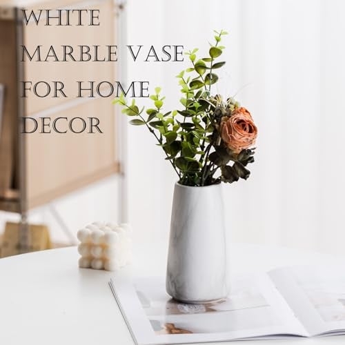 HUBUISH Marble White Vase - 6“ White Ceramic Flower vase, Boho Vases for Pampas Grass, Minimalist Modern vases for Home Decor, Table Shelf Living Room Farmhouse Decor - Image 5