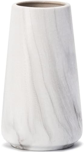HUBUISH Marble White Vase - 6“ White Ceramic Flower vase, Boho Vases for Pampas Grass, Minimalist Modern vases for Home Decor, Table Shelf Living Room Farmhouse Decor - Image 1