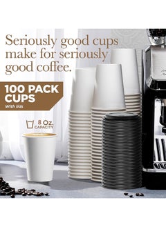 QUALITY Paper Cups 100 Pieces White, 8 Oz With Lid  - Image 2