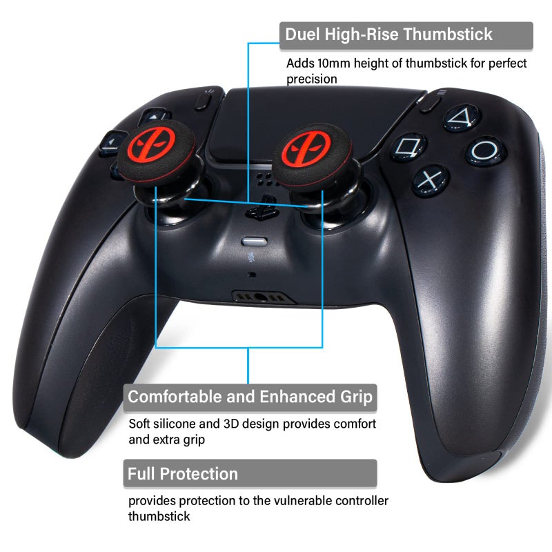 Playrealm FPS Thumbstick Extender & Printing Rubber Silicone Grip Cover 2 Sets for PS5 & PS4 Controller (Immortal) - Image 2