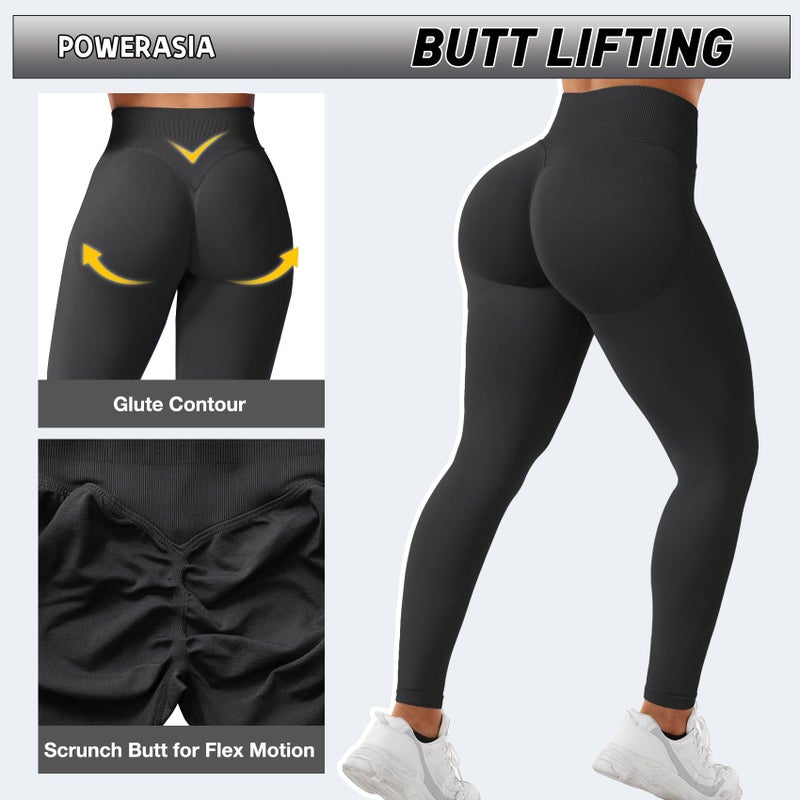 POWERASIA Seamless Impact Leggings Hidden Scrunch Butt Lifting Leggings for Women Booty Workout Tights Mid Low Waist Tummy Control Compression Fitness Gym Womens V Back Yoga Pants - Image 2