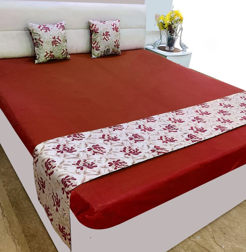 Good Vibes Bed Runner with 2 Cushion Cover Decorative Scarf for Bedroom Hotel Wedding Home Living Room 18x86 in, 16x16 in. (Maroon- Red) - Image 1