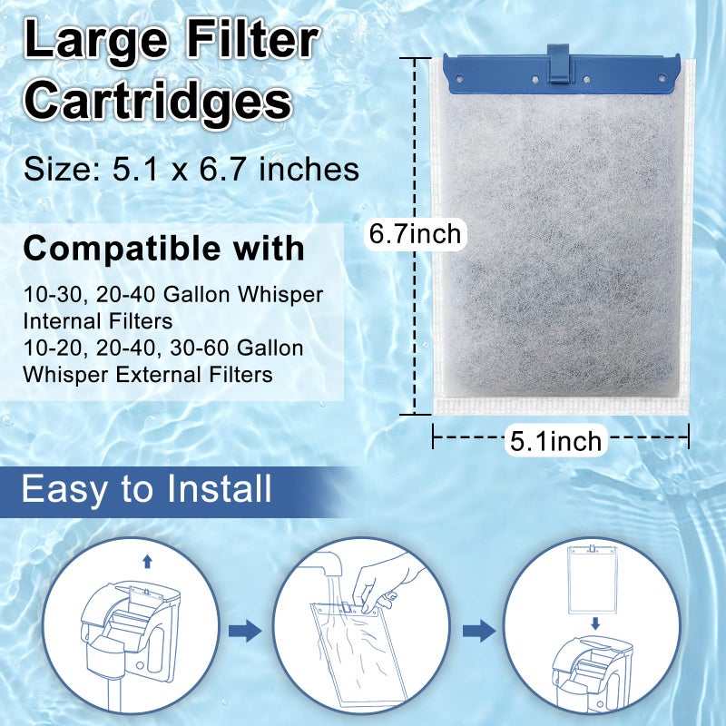 Pryitier 6 Pack Filter Cartridge for Tetra Whisper Bio-Bag Filters, Large Replacement Filter Cartridges for Aquariums Compatible with Tetra Whisper Filters 20i,40i/IQ20,30,45,60/PF20,30,40,60 and ReptoFilter - Image 2