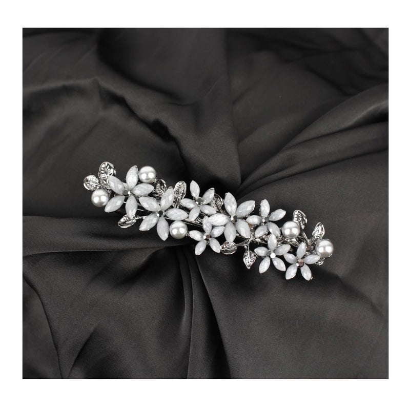 Barrettes for Womenwith Flower bloom appearanceembedded Rhinestone and imitation Pearls as Decorationelegant and retro Hair cliplight grey
