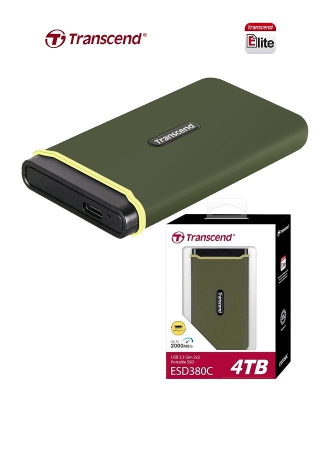 Transcend ESD380C Rugged Portable 4TB External SSD USB 3.2 Gen 2x2 | Compact Design | 20Gbps Speed | ShockProof | for PS5 Xbox Laptpo Desktop Iphone Android Smartphones 4 TB - Image 1
