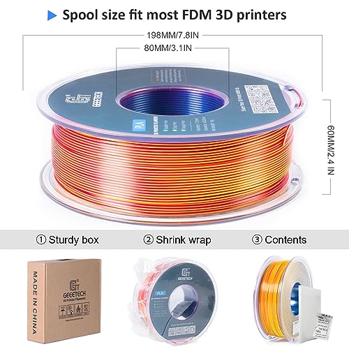Geeetech 3D Printer Silk PLA Tri-Color Filament, Metal-Like Shiny Silk Filament 1.75mm 1kg (2.2lbs) Spool, Dimensional Accuracy +/- 0.02 mm, Tri-Color Red Yellow Blue - Image 4