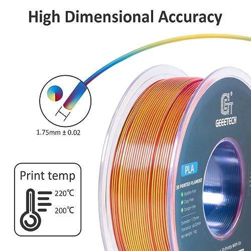 Geeetech 3D Printer Silk PLA Tri-Color Filament, Metal-Like Shiny Silk Filament 1.75mm 1kg (2.2lbs) Spool, Dimensional Accuracy +/- 0.02 mm, Tri-Color Red Yellow Blue - Image 5