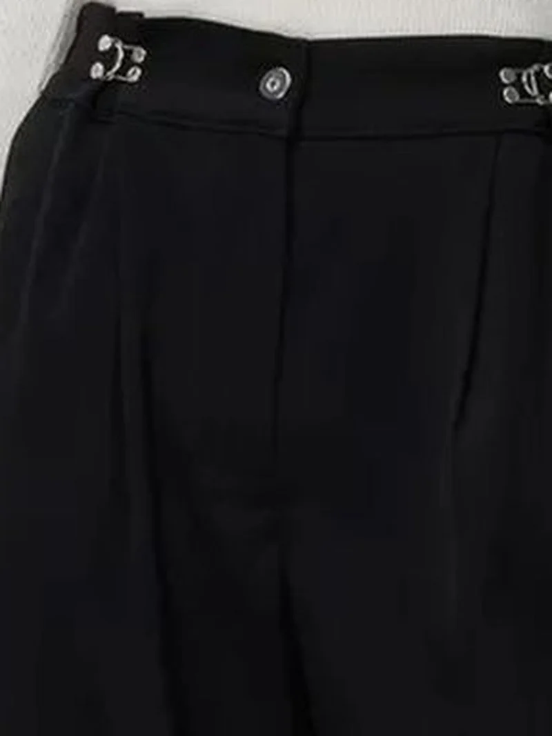Mixray Black MIXRAY High Waist Wide Leg Pants with Accessory Detail for Women | Best Price UAE