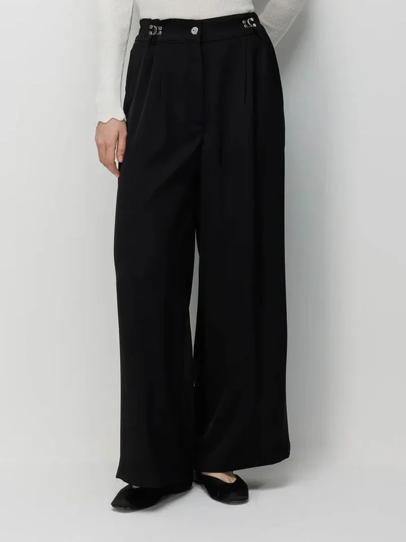 MixRay MIXRAY High Waist Wide Leg Pants with Accessory Detail