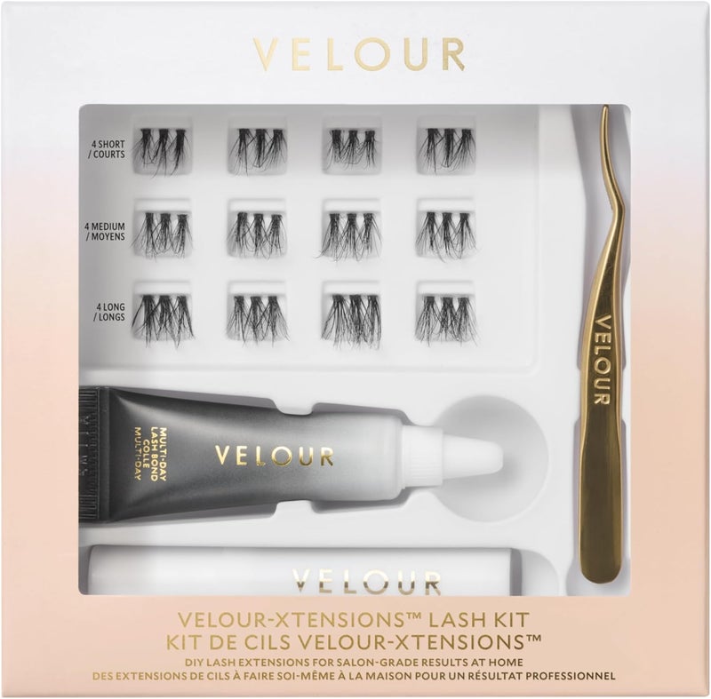 Velour -Xtensions™ Kit, DIY Lash Extension Kit with Lash Clusters, Eyelash Extension Kit at Home, Reusable Lash Extension Clusters, Cluster Lashes Short Medium Long, Lash Bond and Tool Included - Image 1