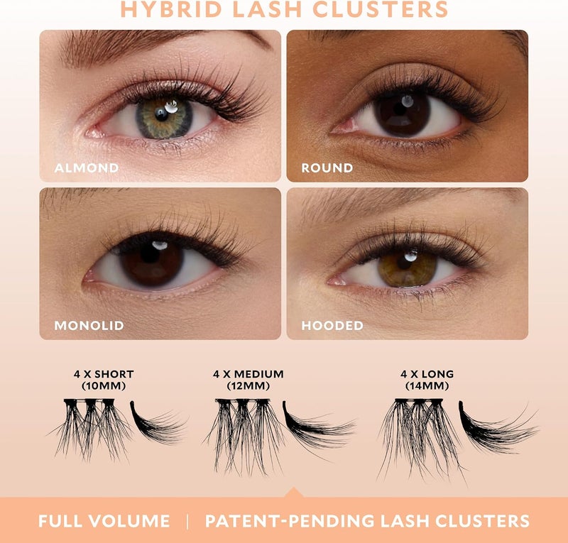 Velour -Xtensions™ Kit, DIY Lash Extension Kit with Lash Clusters, Eyelash Extension Kit at Home, Reusable Lash Extension Clusters, Cluster Lashes Short Medium Long, Lash Bond and Tool Included - Image 4