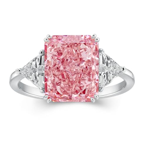 RODIFFY 4.0CT Radiant Cut Yellow,Pink,Clear Engagement Ring,3-Stone Colored Gemstones S925 Promise Ring (Pink Stone, 7.5) - Image 1