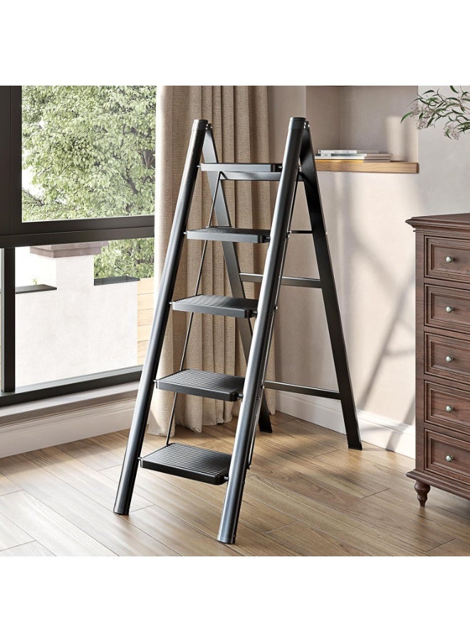 NAMA A 5-step folding ladder equipped with a sturdy wide non-slip pedal and a hand grip, a portable versatile metal ladder for home and kitchen, supporting a weight of up to 270 kg - Image 5