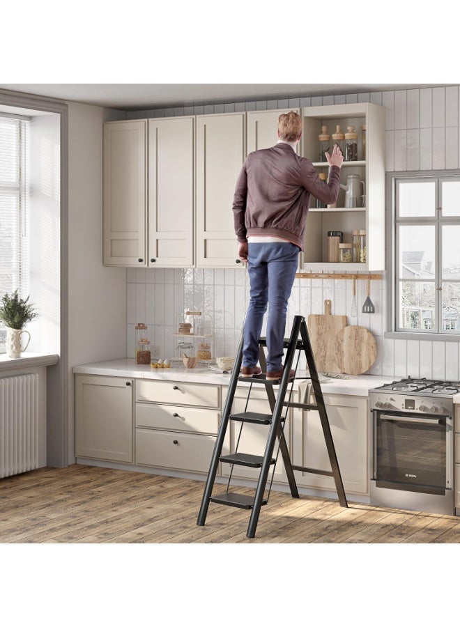 NAMA A 5-step folding ladder equipped with a sturdy wide non-slip pedal and a hand grip, a portable versatile metal ladder for home and kitchen, supporting a weight of up to 270 kg - Image 4