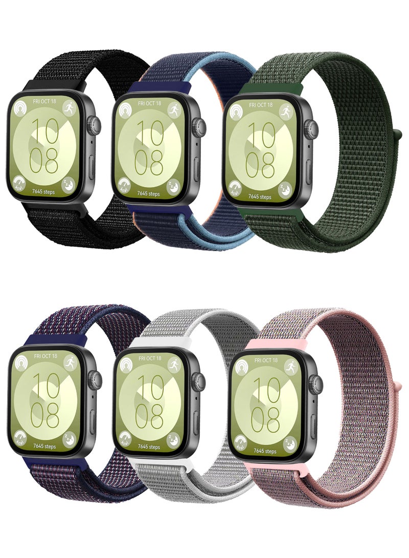 HablTech 6 Pcs Suitable for Huawei Watch Fit 5/Fit 5 Pro/Fit 3/Fit 4/Fit 4 Pro Velcro Nylon Loop Strap, Nylon Watchband Replacement Bracelet for Huawei Watch Fit 3/Fit 4/Fit 4 Pro(Pure black , Navy blue , Green , indigo blue , white , pink) - Image 1