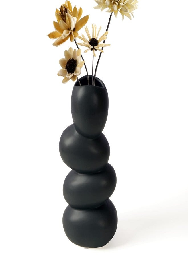 Notakia Ceramic Flower Vase for Home Decor - Handcrafted Cobblestone Shape Vase Centerpiece for Wedding, Decor，Home Decor Living Room, Home, Office, Centerpiece,Table (Black Vase) - Image 1