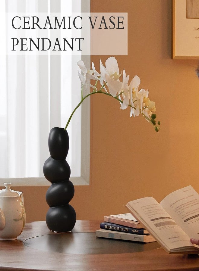 Notakia Ceramic Flower Vase for Home Decor - Handcrafted Cobblestone Shape Vase Centerpiece for Wedding, Decor，Home Decor Living Room, Home, Office, Centerpiece,Table (Black Vase) - Image 2