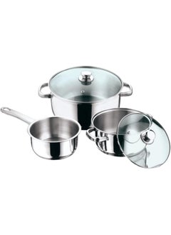 VINOD VINOD STAINLESS STEEL 5 PC COOKWARE SET, VICS05, SAUCEPAN - 16CM WITHOUT LID | CASSEROLE - 20CM WITH GLASS LID | CASSEROLE - 24CM WITH GLASS LID  - Image 1