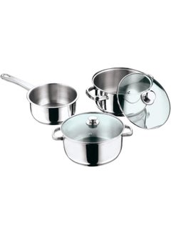 VINOD VINOD STAINLESS STEEL 5 PC COOKWARE SET, VICS05, SAUCEPAN - 16CM WITHOUT LID | CASSEROLE - 20CM WITH GLASS LID | CASSEROLE - 24CM WITH GLASS LID  - Image 2