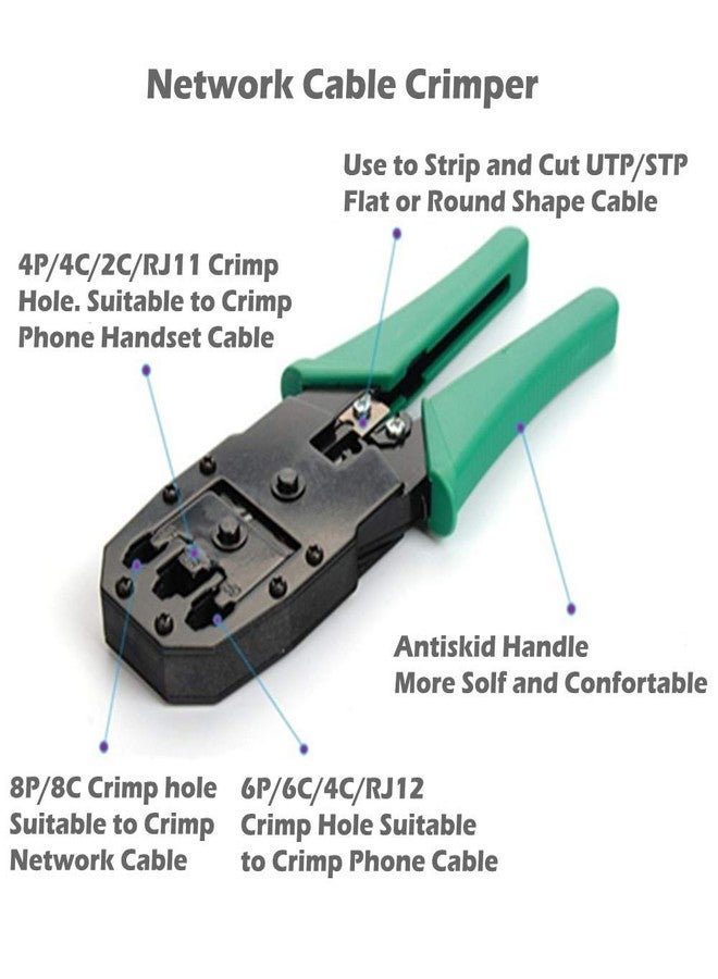 TECHTOO Network Tool Kit - TECHTOO Cable Repair Maintenance Tool Set 12 in 1 Including Cable Crimper, 8P8C 4P4C 6P6C Connectors, RJ45 RJ11 Cat5 Cat6 Cable Tester, Screwdriver, Cable Stripper (12 in 1) - Image 3
