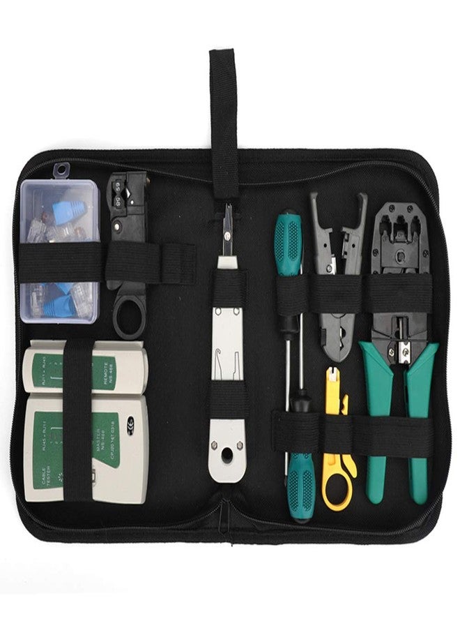 TECHTOO Network Tool Kit - TECHTOO Cable Repair Maintenance Tool Set 12 in 1 Including Cable Crimper, 8P8C 4P4C 6P6C Connectors, RJ45 RJ11 Cat5 Cat6 Cable Tester, Screwdriver, Cable Stripper (12 in 1) - Image 2