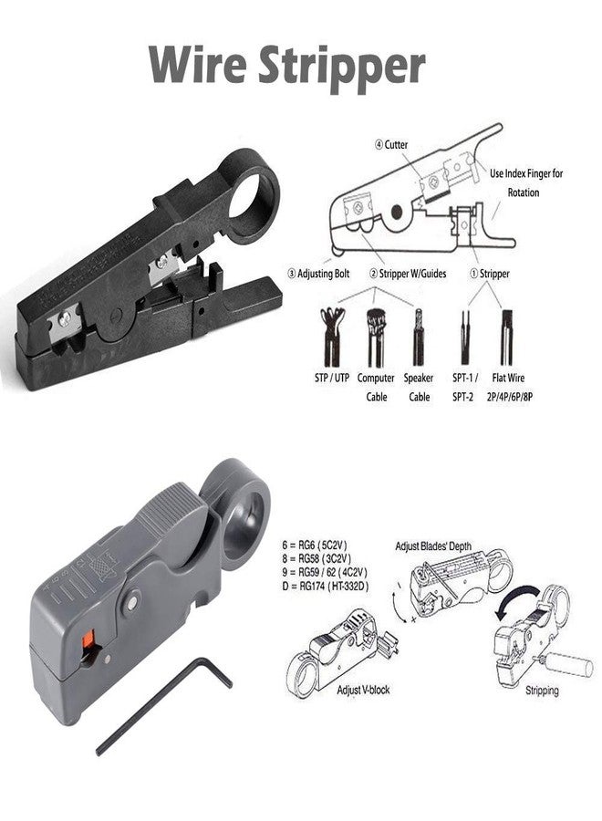 TECHTOO Network Tool Kit - TECHTOO Cable Repair Maintenance Tool Set 12 in 1 Including Cable Crimper, 8P8C 4P4C 6P6C Connectors, RJ45 RJ11 Cat5 Cat6 Cable Tester, Screwdriver, Cable Stripper (12 in 1) - Image 5