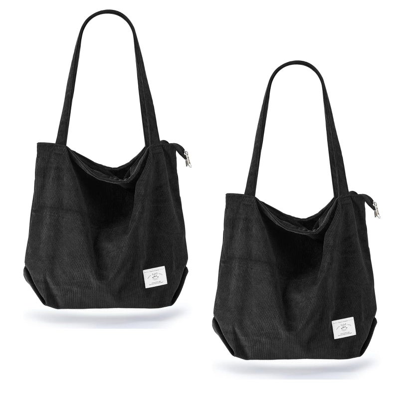 KALIDI FANCY FOREST Corduroy Tote Bag for Women Two Packs Large Shoulder Hobo Handbag