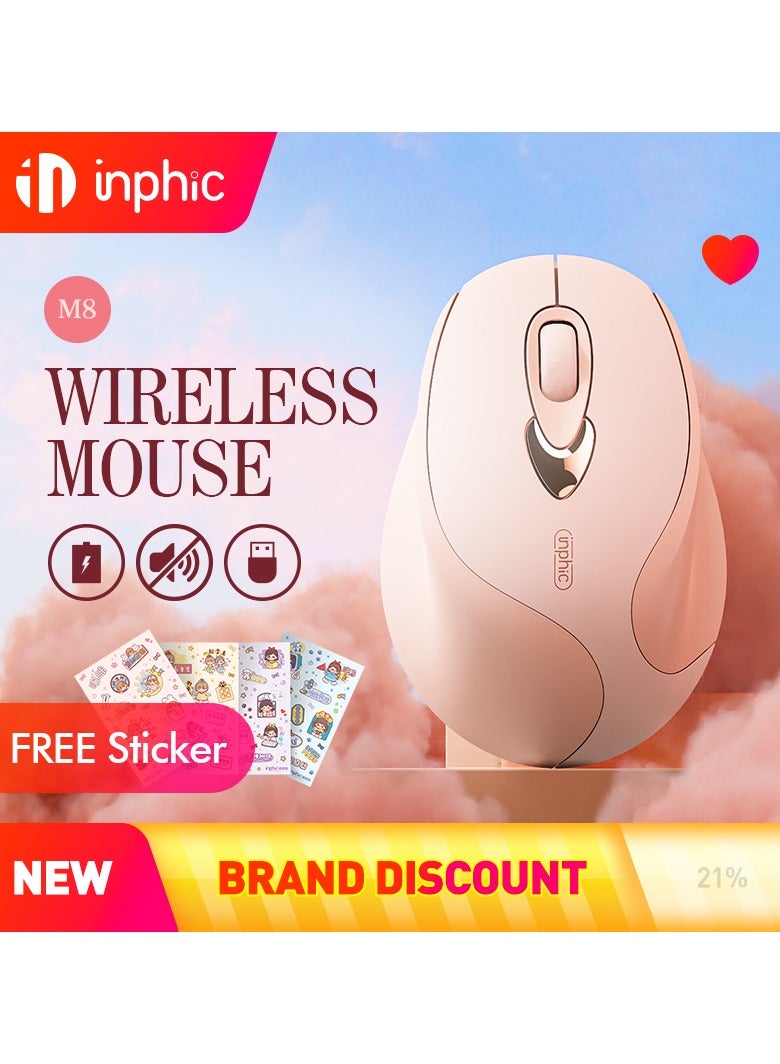 inphic Wireless Mouse, TYPE-C Rechargeable Wireless Mouse, Mute Office Business Home Mouse, Grip Comfortable Lady Mouse, For Laptop Android Windows Mac OS, Pink  - Image 1