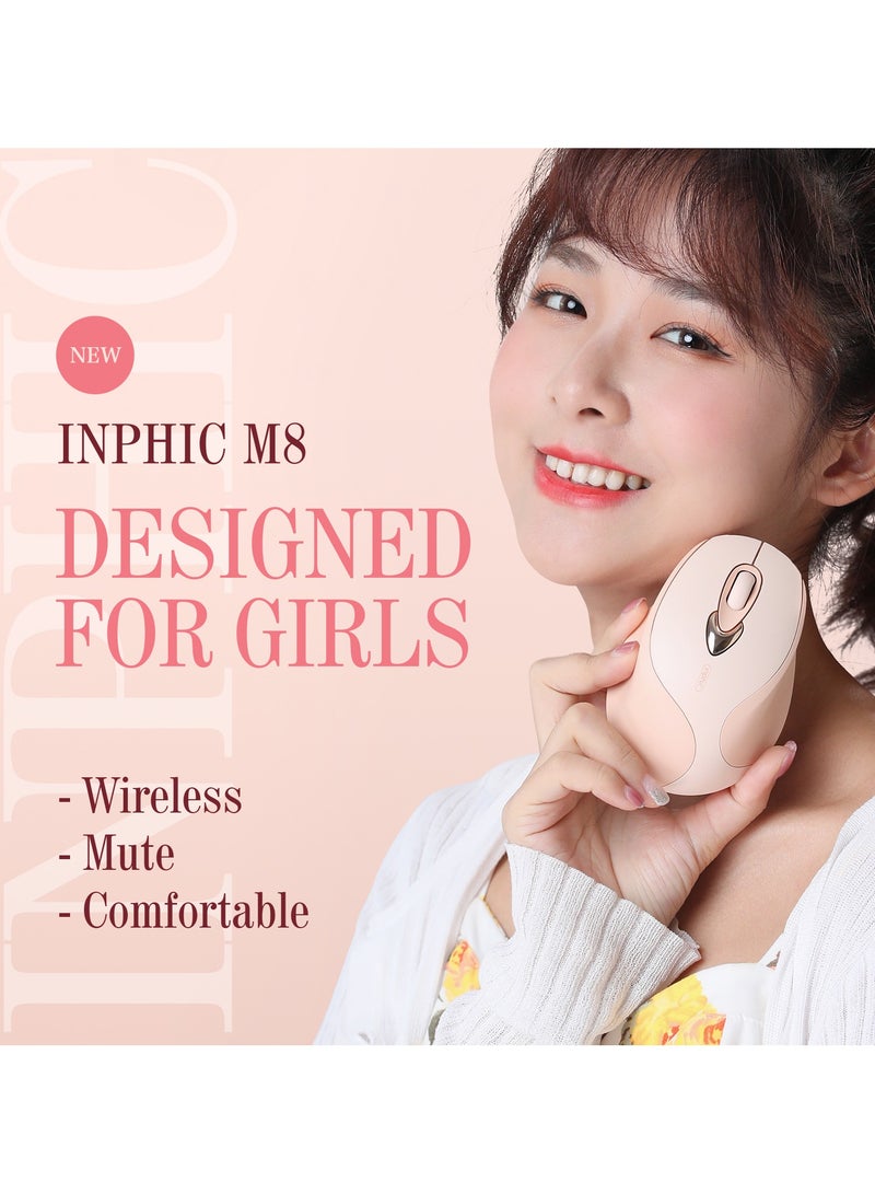 inphic Wireless Mouse, TYPE-C Rechargeable Wireless Mouse, Mute Office Business Home Mouse, Grip Comfortable Lady Mouse, For Laptop Android Windows Mac OS, Pink  - Image 2