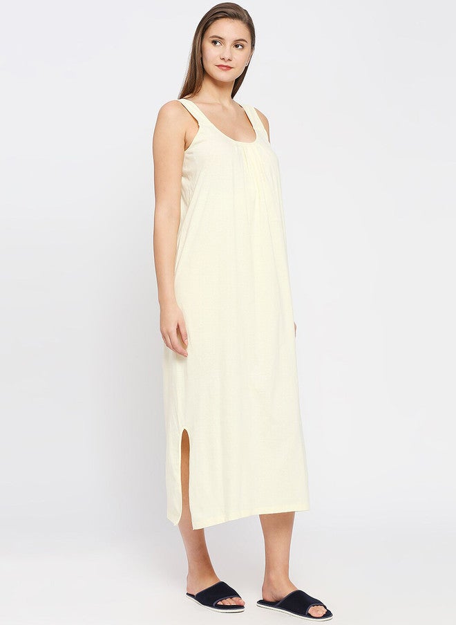Red Rose RedRose Yellow Cotton Round Neck Sleeveless Long Nighty Slip - Image 3