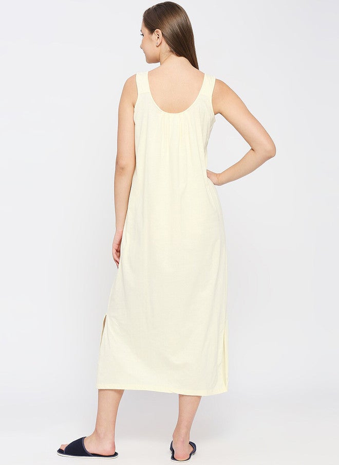 Red Rose RedRose Yellow Cotton Round Neck Sleeveless Long Nighty Slip - Image 5