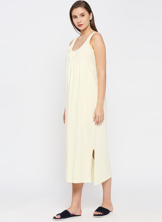 Red Rose RedRose Yellow Cotton Round Neck Sleeveless Long Nighty Slip - Image 4