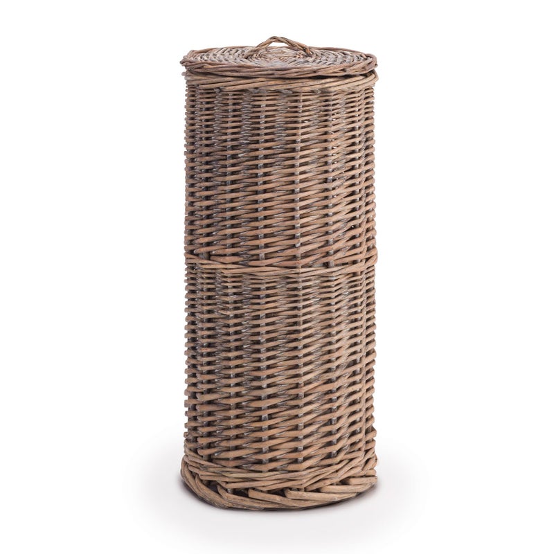 Woodluv Traditionally Hand Woven Rustic Free Standing Toilet Roll Paper Holder Stand Storage Natural Dia 18 cm x 40 cm height