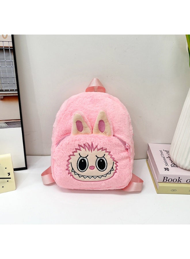 Kawaii Labubu Cartoon Plush Kids Backpack Pink 