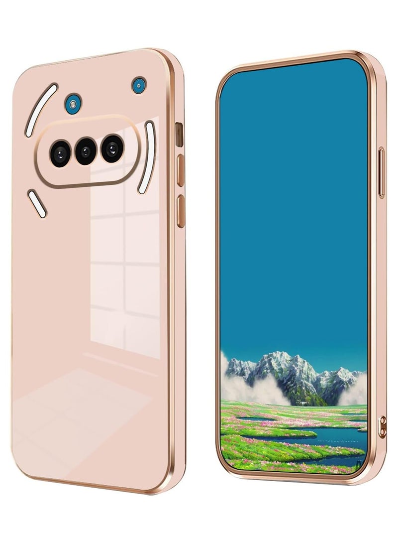 QIRG Compatible with Nothing Phone 3A cover, smooth veneer gold plated chrome, Pink Thin and smooth shock-proof full protection Nothing Phone 3A case -Pink - Image 1