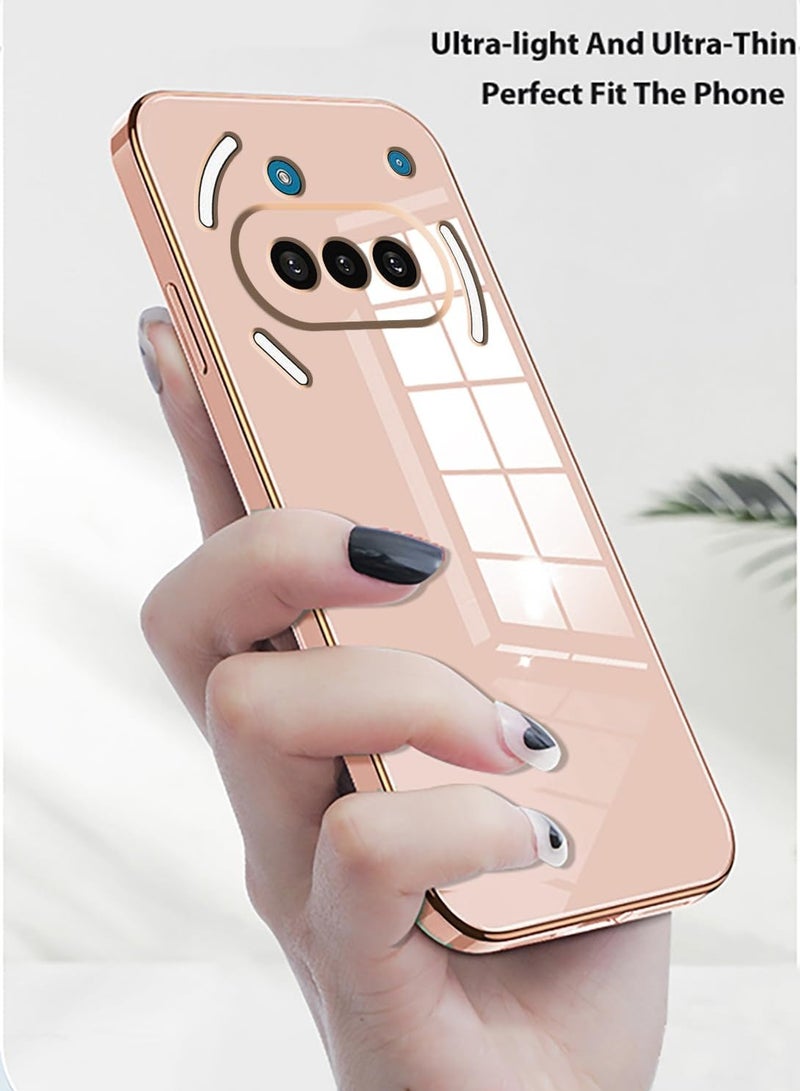 QIRG Compatible with Nothing Phone 3A cover, smooth veneer gold plated chrome, Pink Thin and smooth shock-proof full protection Nothing Phone 3A case -Pink - Image 3